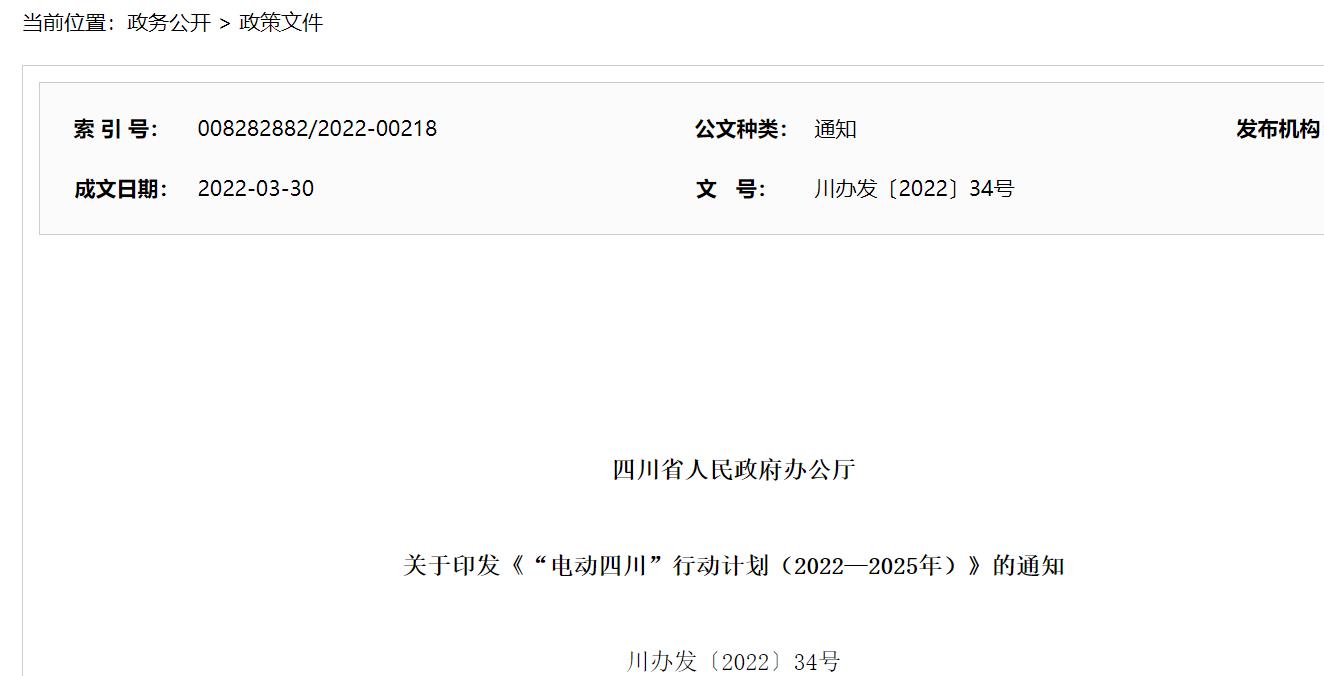 《“电动四川”行动计划（2022-2025年）》正式印发（附原文下载）